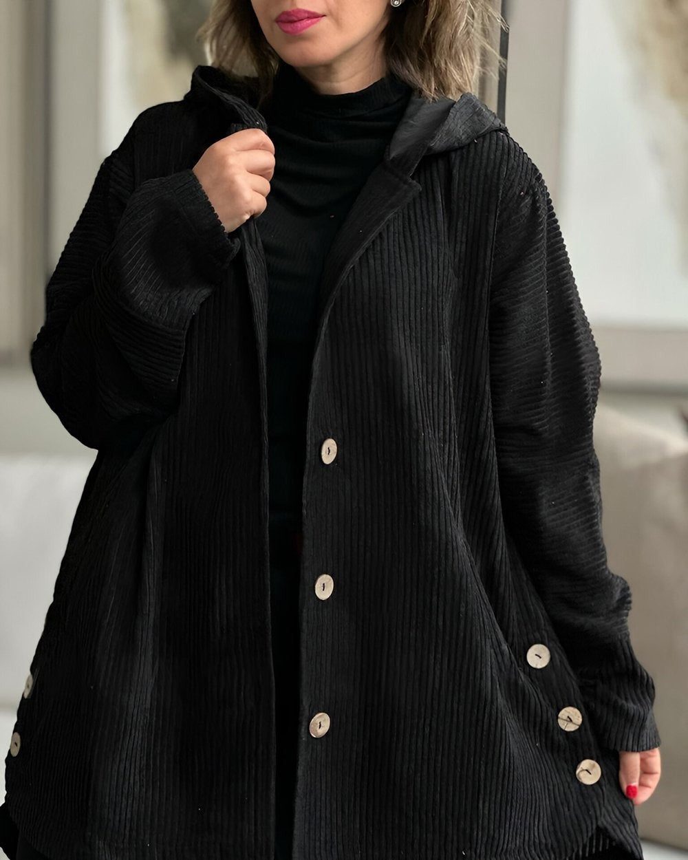 Amélie | Cozy Bordeaux Corduroy Coat