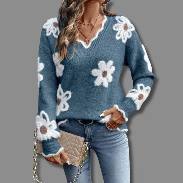 AMELIA | V-NECK FLORAL SWEATER
