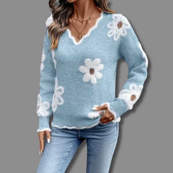AMELIA | V-NECK FLORAL SWEATER