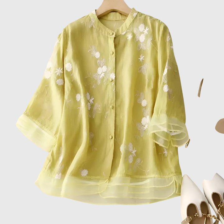 Victoria | Elegant Top with Embroidered Flowers