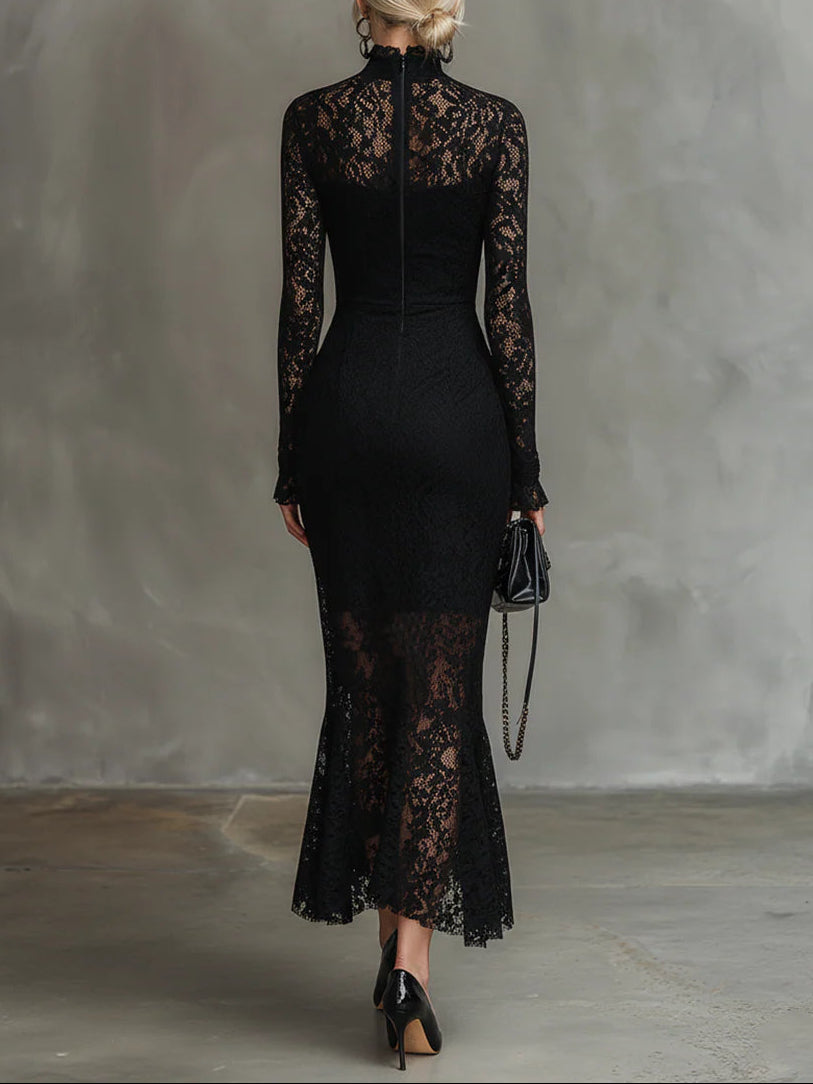 ISABELLA | ELEGANT BLACK LACE MERMAID MAXI DRESS