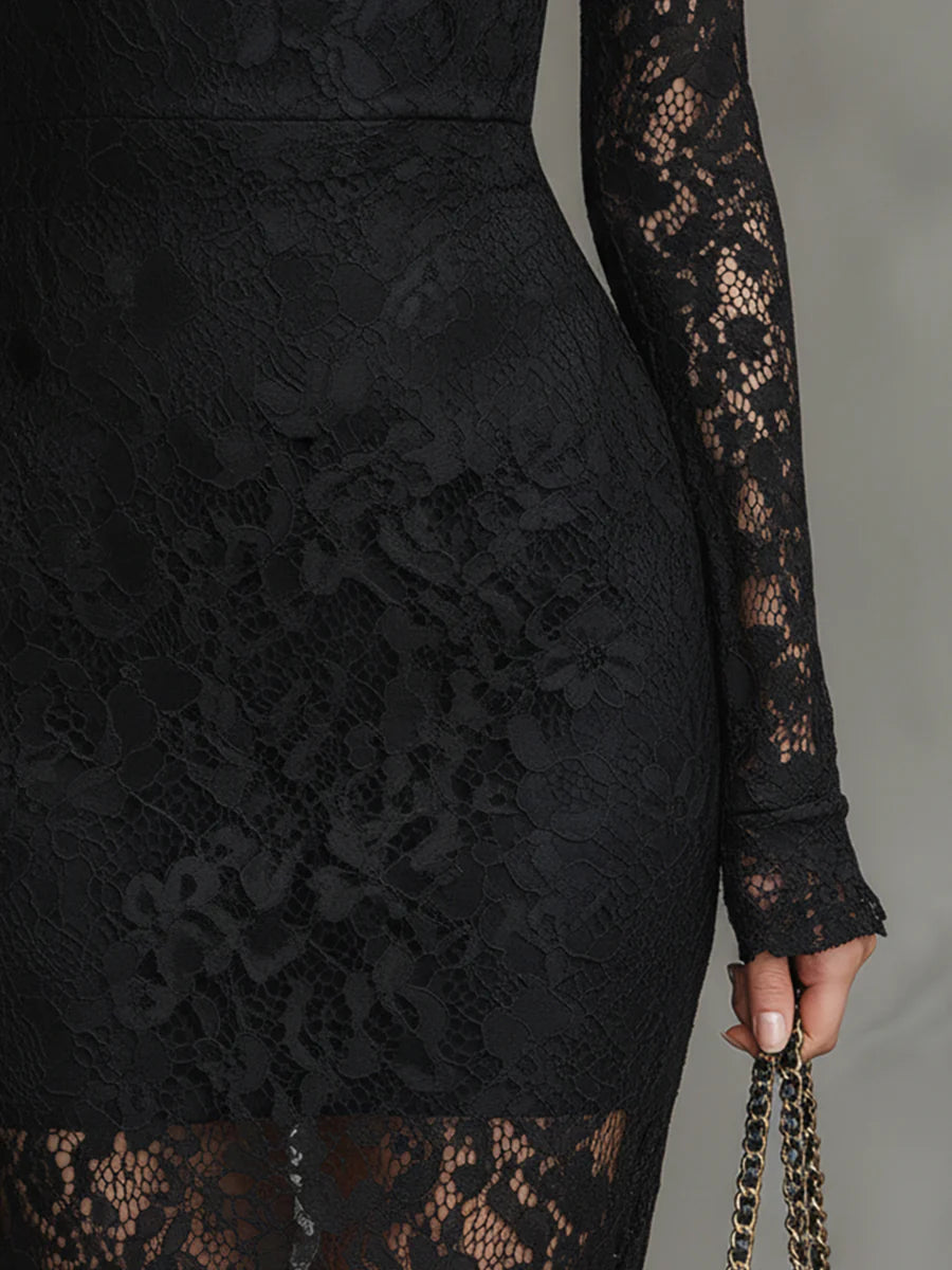 ISABELLA | ELEGANT BLACK LACE MERMAID MAXI DRESS