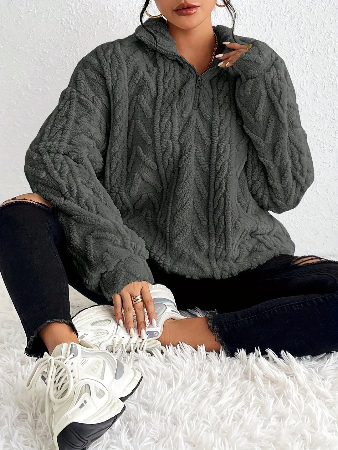 Claire™| Braided Zip-Up Pullover